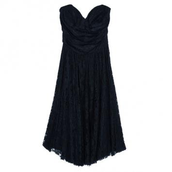 Dolce and Gabbana Black Strapless Lace Dress M