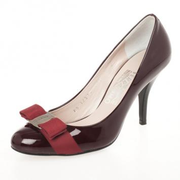 Salvatore Ferragamo Maroon Patent Leather Pumps With Vara Bow Size 38.5