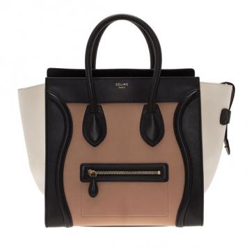 Celine Tricolor Mini Luggage Smooth Leather Tote Bag