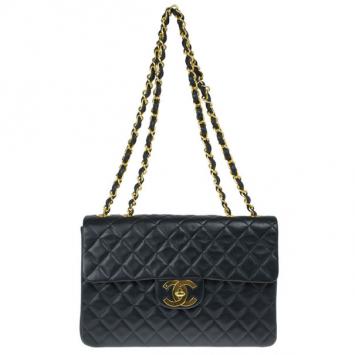 Chanel Black Lambskin Maxi Vintage Jumbo Flap Bag
