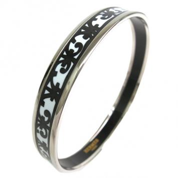 Hermes Balcons du Guadalquivir Cloisonne Black and White Enamel Narrow Bangle 22CM