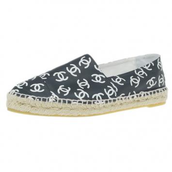 Chanel Black CC Leather Espadrilles Size 38