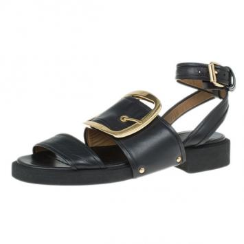 Givenchy Black Leather Victor Buckle Flat Sandals Size 37