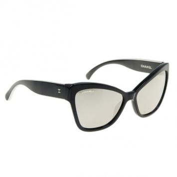Chanel Black Prestiges Cat Eye 18K White Gold Sunglasses