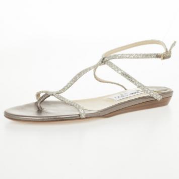 Jimmy Choo Champagne Glitter 'Fiona' Flat Thong Sandals Size 38