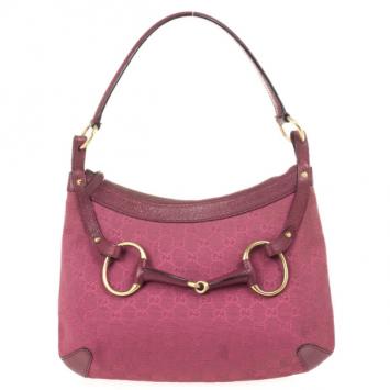 Gucci Pink GG Canvas Heritage Horsebit Hobo Bag