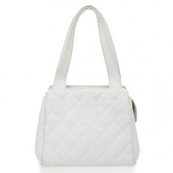 Chanel White Caviar Diamond Stitch Tote