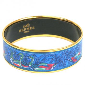 Hermes Wide Printed Enamel Gold-Plated Duck Design Bracelet 20CM