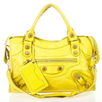  Balenciaga Yellow Lambskin Leather Giant 21 Gold City Bag