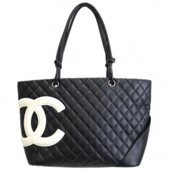 Chanel Black and White Lambskin Cambon Tote