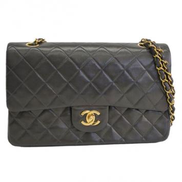 Chanel Black Lambskin Medium Double Flap Shoulder Bag