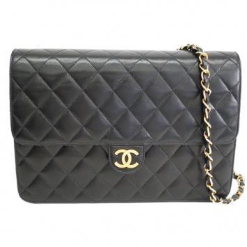 Chanel Black Lambskin Single Flap Shoulder Bag