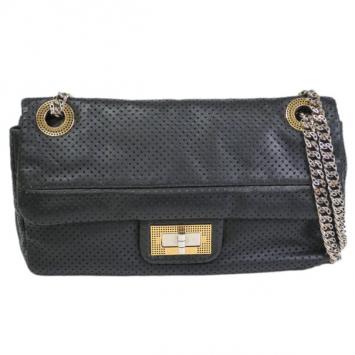 Chanel Black Proferated Leather Small Shoulder Bag
