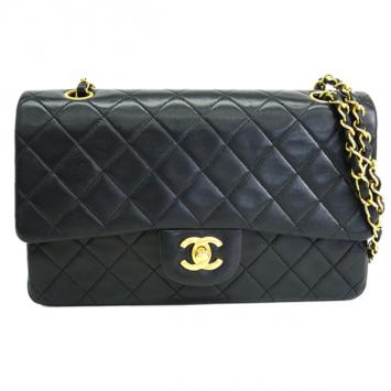 Chanel Black Lambskin Medium Double Flap Shoulder Bag