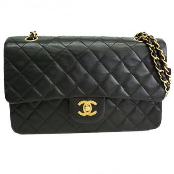 Chanel Black Lambskin Medium Double Flap Shoulder Bag