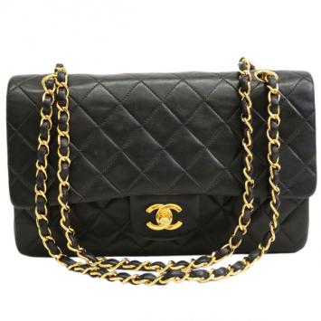 Chanel Black Lambskin Medium Double Flap Shoulder Bag