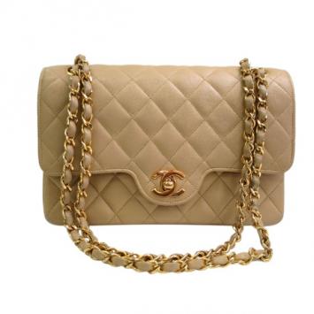 Chanel Beige Lambskin Double Flap Bag