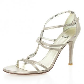 Stuart Weitzman Silver Leather Embellished Sandals Size 39.5
