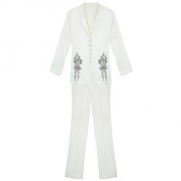 Escada Off-White Embroidered Suit M