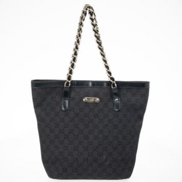 Gucci Black GG Canvas Capri Chain Large Tote Bag