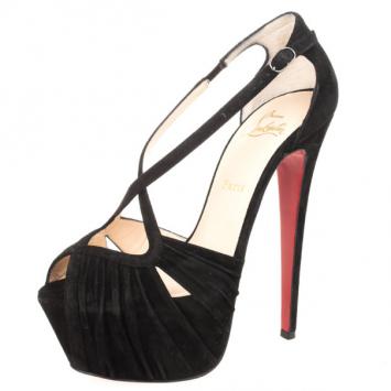 Christian Louboutin Black Suede ‘Divinoche 160′ Platform Sandals Size 39.5