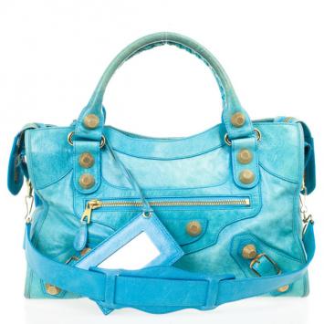  Balenciaga Turquoise Lambskin Leather Giant 21 Gold City Bag
