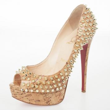 Christian Louboutin Cork Lady Peep Toe Spike Pumps Size 37