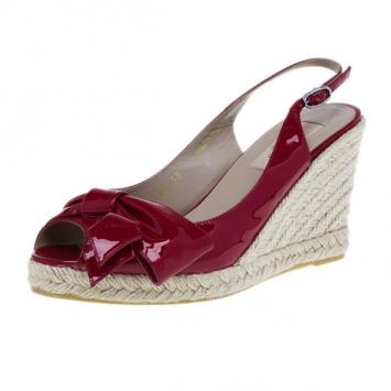 Valentino Red Patent Mena Bow Slingback Esapdrilles Wedges Size 38