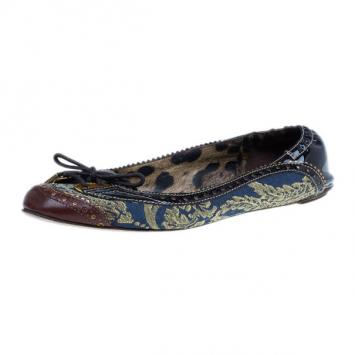 Dolce and Gabbana Fabric and Leather Lace Up Ballet Flats Size 37.5