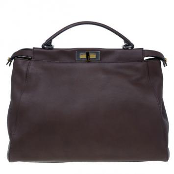 Fendi Brown Leather Large Peekaboo Satchel