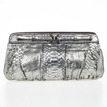 Zagliani Silver Python Clutch