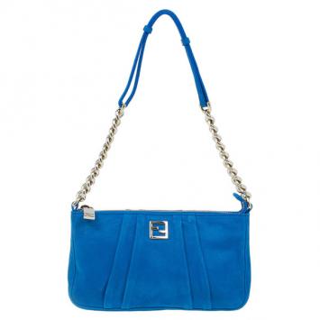 Fendi Blue Pleated Soft Leather Pochette