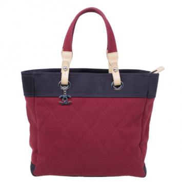 Chanel Red and Purple Canvas Quilted Biarritz Tote