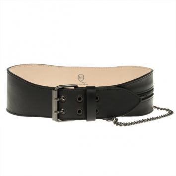 McQ by Alexander McQueen Black Leather Chain Zip Waist Belt Size S
