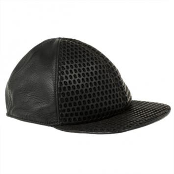 Pre Owned Emporio Armani Black Leather Cutout Baseball Cap Size M