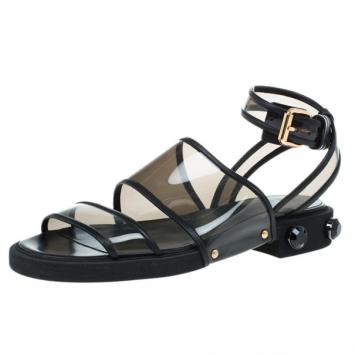 Givenchy Black PVC Embellished Heel Sandals Size 37.5