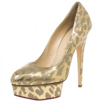 Charlotte Olympia Metallic Leopard Print Leather Priscilla Platform Pumps Size 41