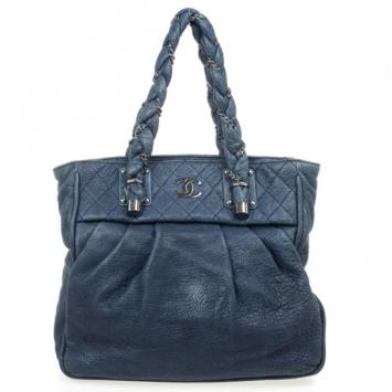 Chanel Navy Blue Pleated Tote
