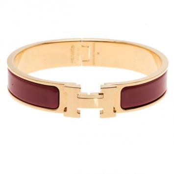 Hermes Clic Clac H Amaranth Red Enamel Gold Plated Bracelet PM
