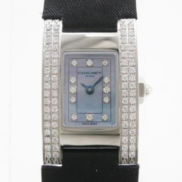 Chaumet Classic SS Leather Blue Mother of Pearl and Diamond Womens Wristwatch 38 MM