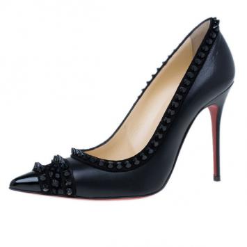 Christian Louboutin Black Leather and Suede Malabar Hill Spiked Pumps Size 36.5
