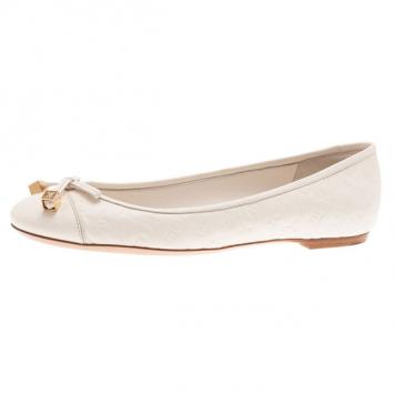 Louis Vuitton White Monogram Cap Toe Ballet Flats Size 38