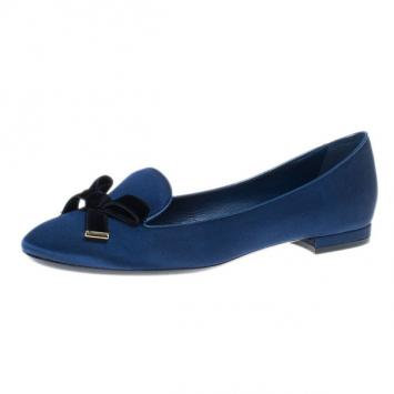 Louis Vuitton Blue Satin Cheri Smoking Slippers Size 37.5