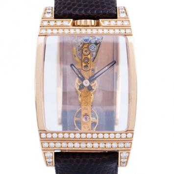Pre Owned Corum Glass 18K Rose Gold Golden Bridge Men's Wristwatch 34MM