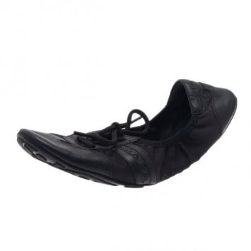 Prada Sport Black Leather Scrunch Lace Up Ballet Flats Size 40