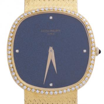 Patek Philippe Blue 18K Yellow Gold Ellipse Unisex Wristwatch 34MM