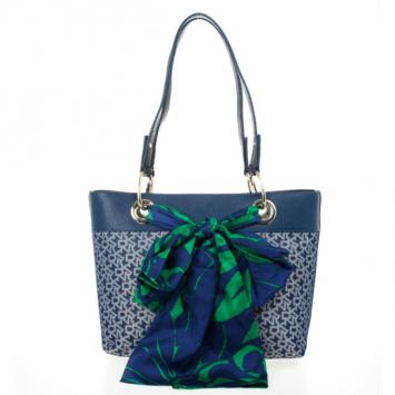 DKNY Printed Navy Monogram Scarf Tote Bag