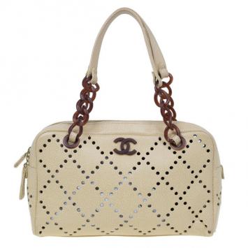 Chanel Beige Perforated Leather Bowler Bag