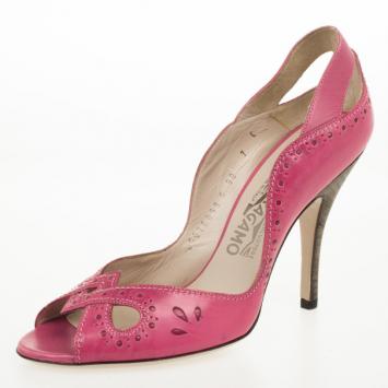 Salvatore Ferragamo Pink Brogue Open Toe Pumps Size 37.5