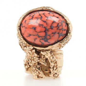 Saint Laurent Coral Arty Oval Shaped Ring Size 55